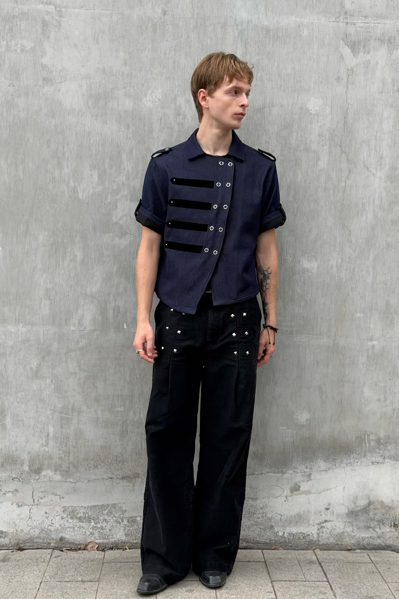 ESAIAS Asymmetrical Rivet-Strap Half Shirt-Half shirt-S-Free Shipping Leatheretro