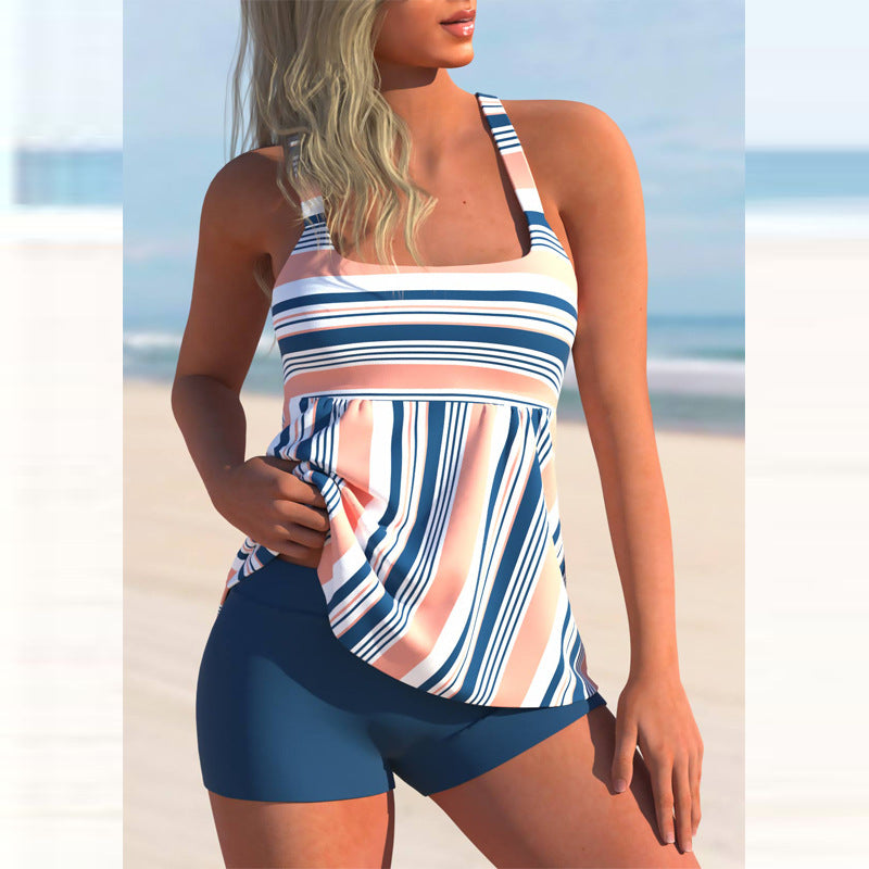 Sexy Striped Women Two Pieces Swimsuits-Swimwear-Blue-S-Free Shipping Leatheretro
