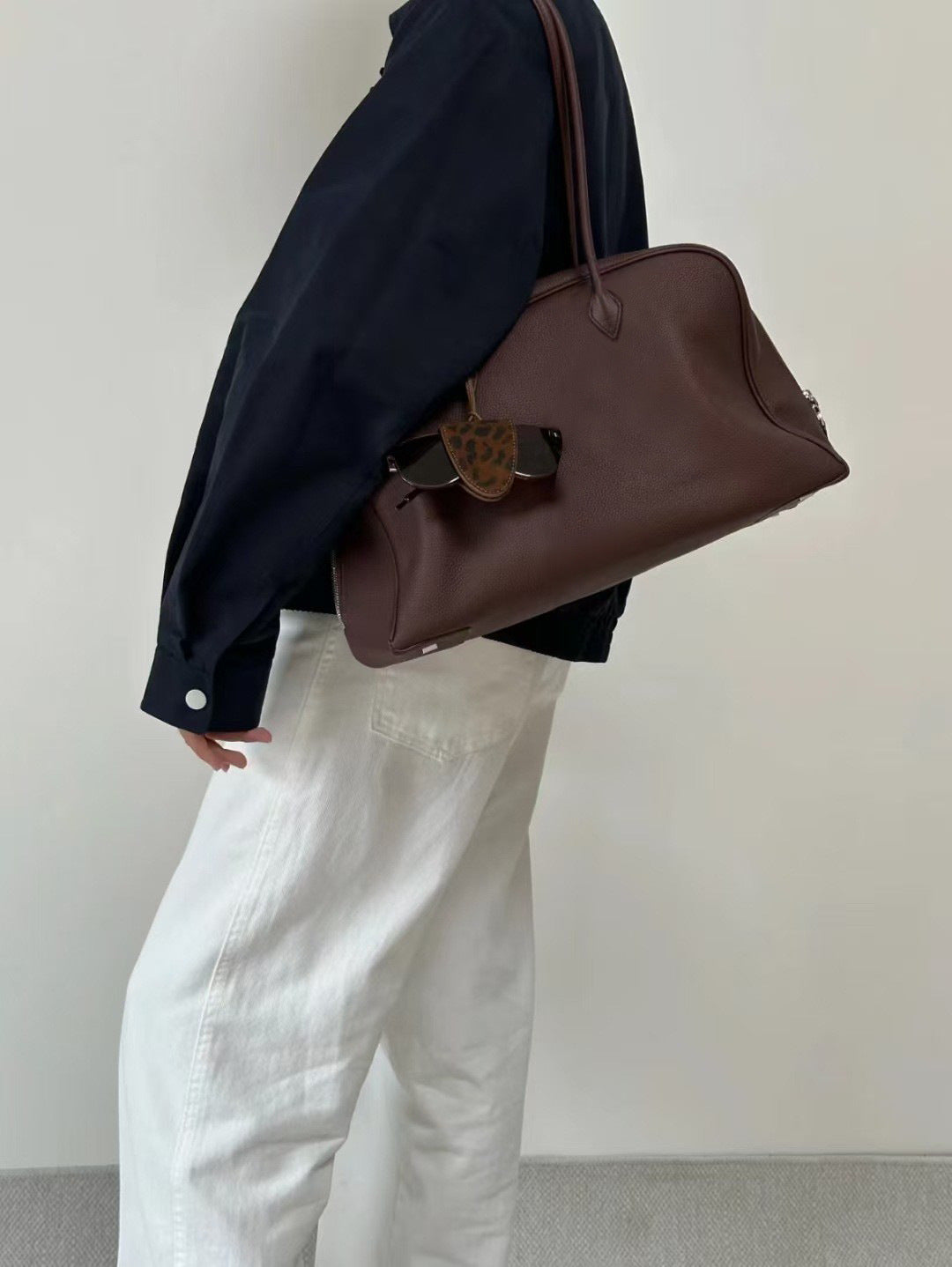 Genuine Top-Grain Togo Leather Pillow Bag-Handbags-Black-Big - 15.7*5*10.2 inches-Free Shipping Leatheretro