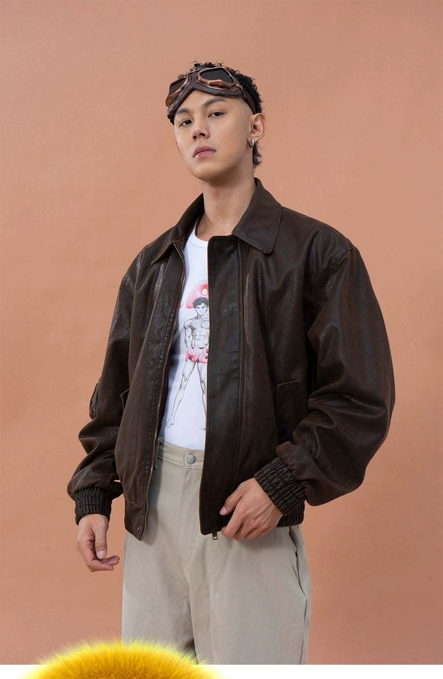 CLP Men's Brown Lapel Vintage Faux Leather Jacket-Coffee-M-Free Shipping Leatheretro