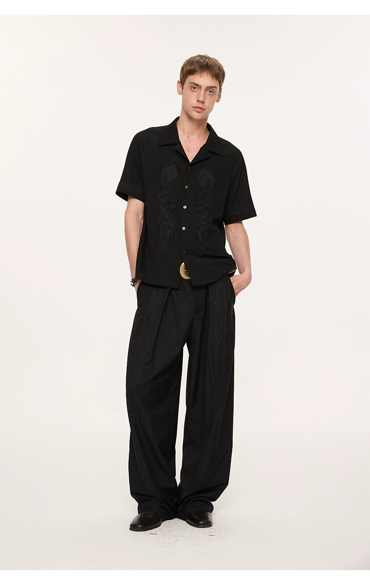 KREATE High-Waisted Wide-Leg Trousers-Black-S-Free Shipping Leatheretro