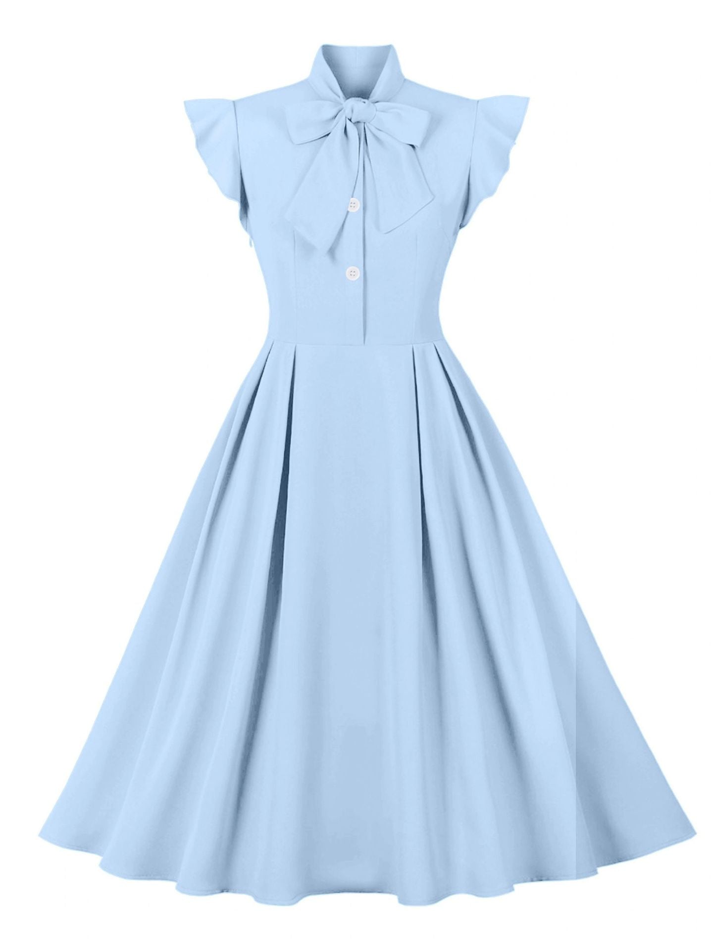 Vintage Ruffled Turnover Collar Dresses-Dresses-Lake Blue-S-Free Shipping Leatheretro
