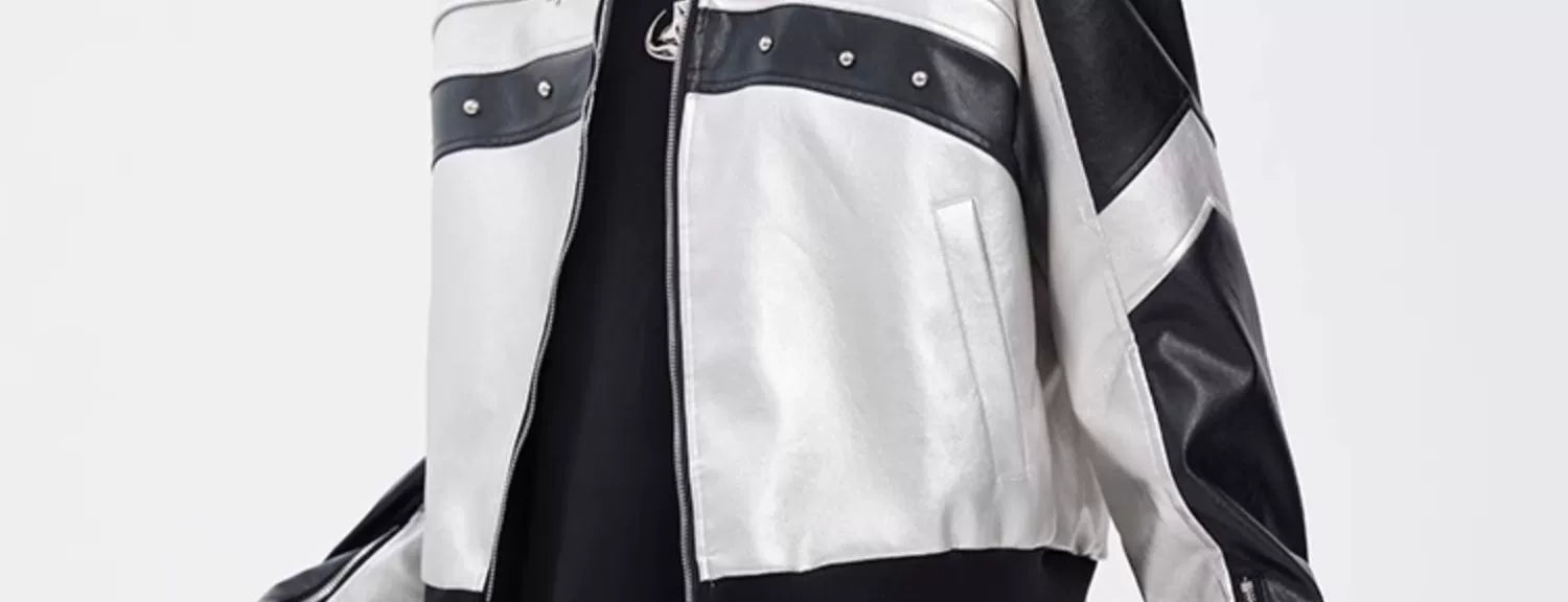 STARTEXCEEDEND Men's Short Biker Leather Jacke-Black White-M 45-60kg-Free Shipping Leatheretro