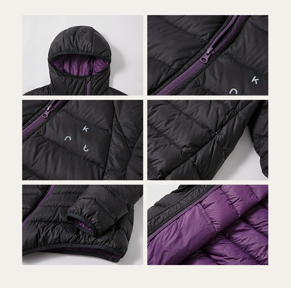 KREATE Color-Block Down Jacket with 90% White Duck Down-Black-S-Free Shipping Leatheretro