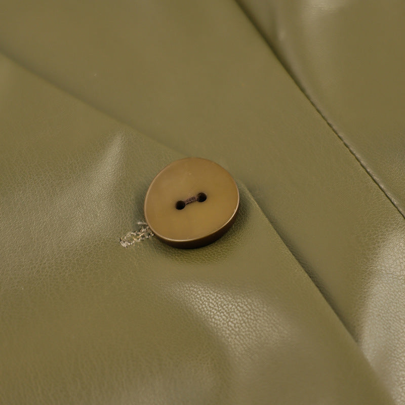 Fashionable Green V-Neck Slim-Fit Faux Leather Blazer-green-S-Free Shipping Leatheretro