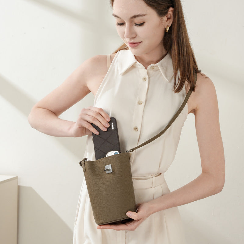 Top Grain Leather Shoulder Phone Bag for Women-Leather Phone Bags-Ivory-13*6.5*17.5-Free Shipping Leatheretro