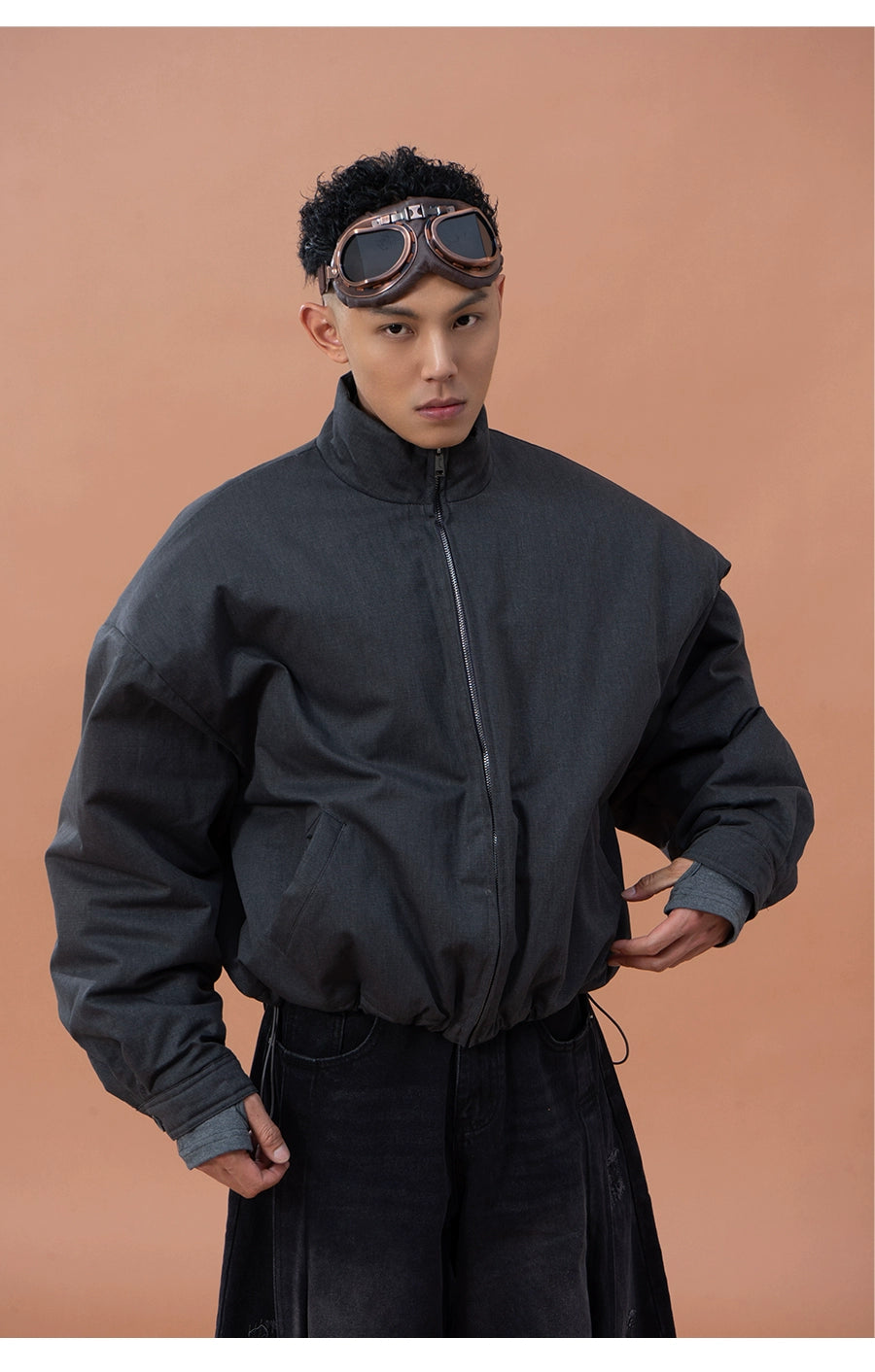 CLP Gray Oversized Sherpa-Lined Jacket for Men-Gray-M-Free Shipping Leatheretro