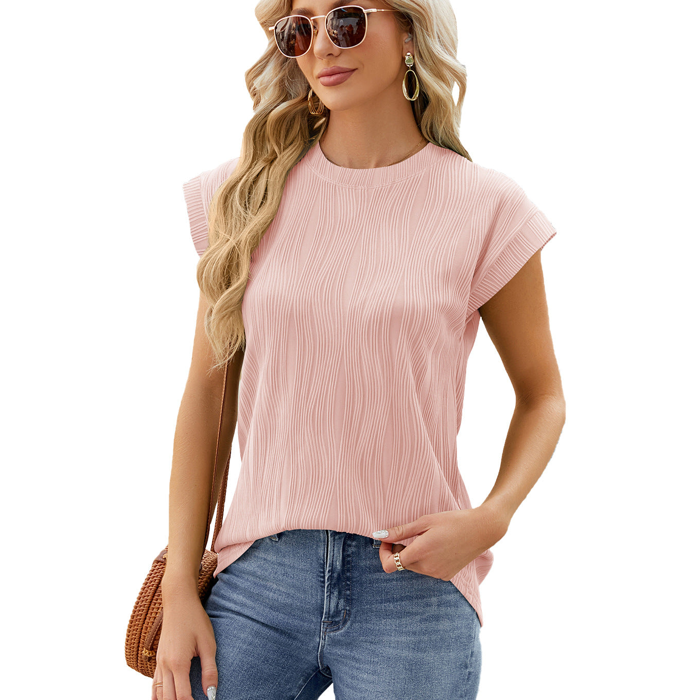 Casual Summer Short Sleeves T Shirts-Shirts & Tops-Rose Pink-S-Free Shipping Leatheretro