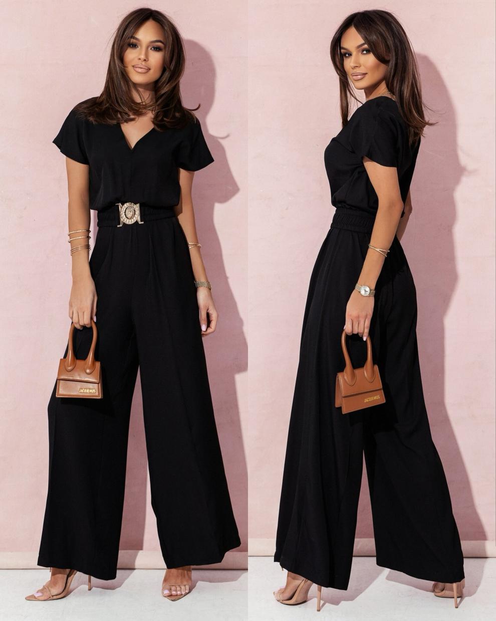 Fashion V Neck Short Sleeves Jumpsuits-dresses-Black-S-Free Shipping Leatheretro