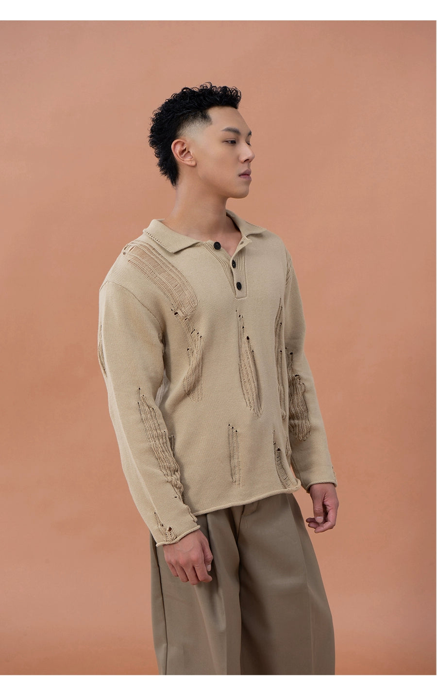 CLP Men's Distressed Knit Polo Shirt-Green-M-Free Shipping Leatheretro