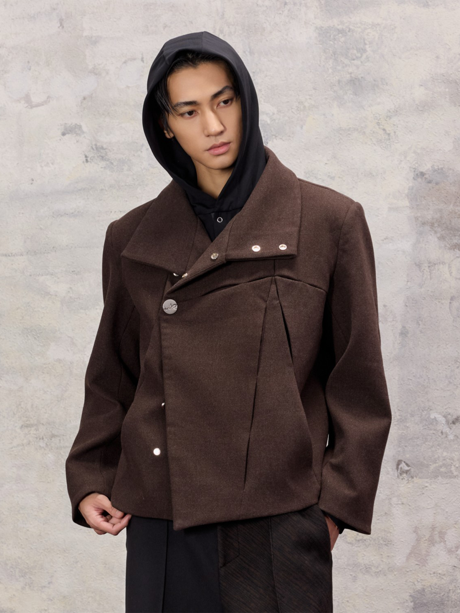 ALVNG AR ANTS Asymmetrical Wool-Blend High-Neck Jacket-Jacket-S (Preorder)-Free Shipping Leatheretro