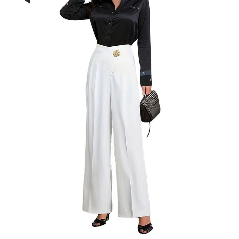 Casual High Waist Leisure Women Long Pants-pants-White-M-Free Shipping Leatheretro