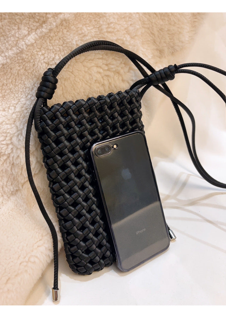 Handwoven Phone Purse – Stylish Women's Crossbody Bag-black-Free Shipping Leatheretro