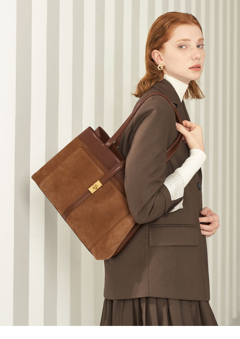 Matte Textured Tote Bag-Shoulder Bags-Brown-Free Shipping Leatheretro