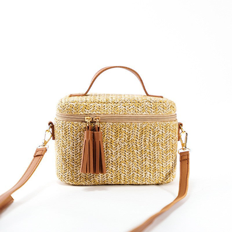 Women Straw Woven Bucket Bag-Straw-19x15x10CM-Free Shipping Leatheretro