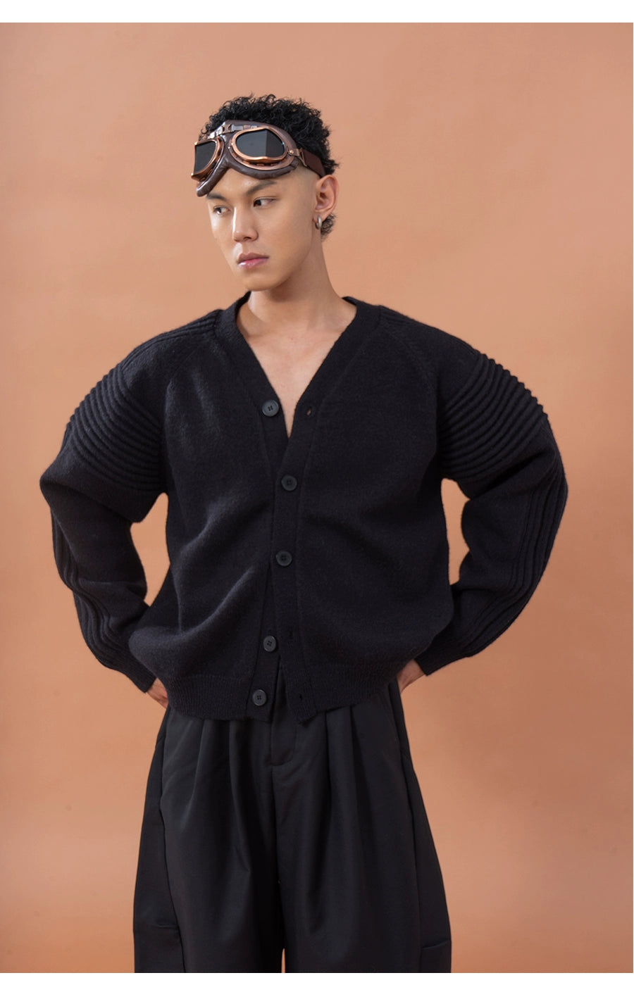 CLP Men's Oversized Drop Shoulder Cardigan Sweater-Red-M-Free Shipping Leatheretro