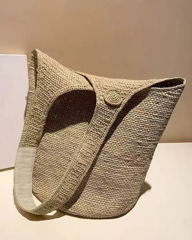 Retro Raffia Bucket Bag – Handwoven Straw Beach Tote, Boho Vacation Bag-As Photo-Free Shipping Leatheretro