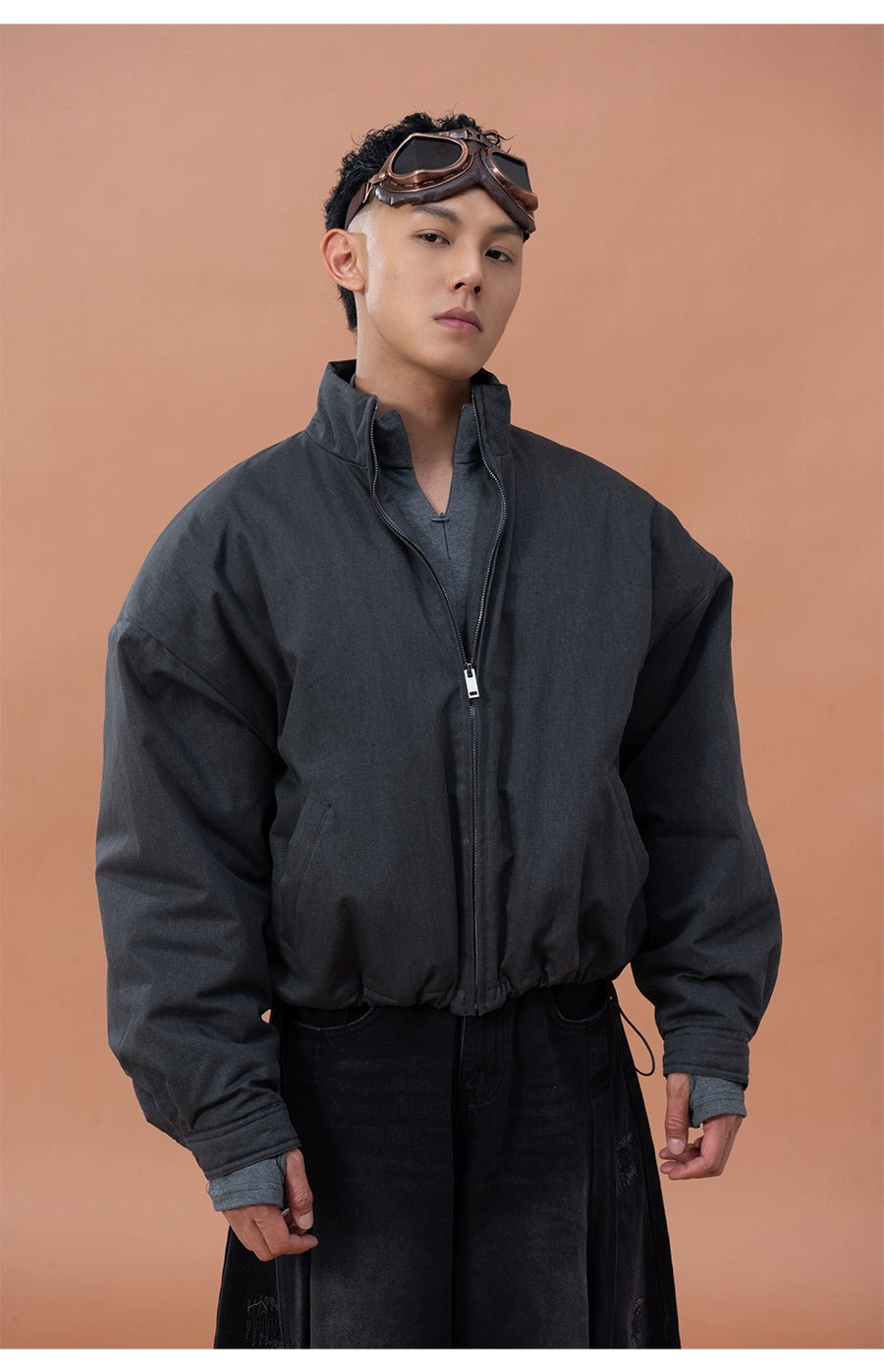 CLP Gray Oversized Sherpa-Lined Jacket for Men-Gray-M-Free Shipping Leatheretro