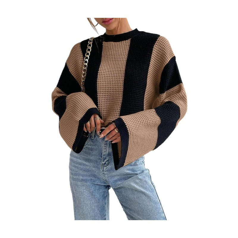 Designed Striped Knitted Sweaters-Sweater&Hoodies-Khaki-S-Free Shipping Leatheretro