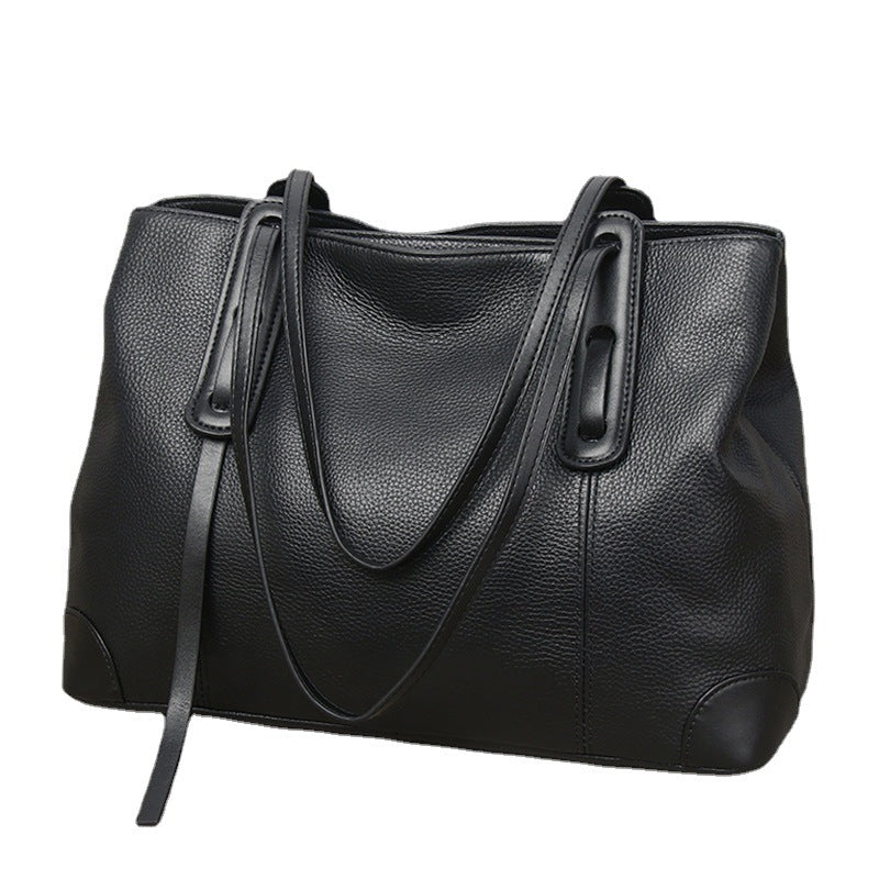 Women Genuine Leather Large Capacity Stylish Handbag for Work & Commute-black-Free Shipping Leatheretro