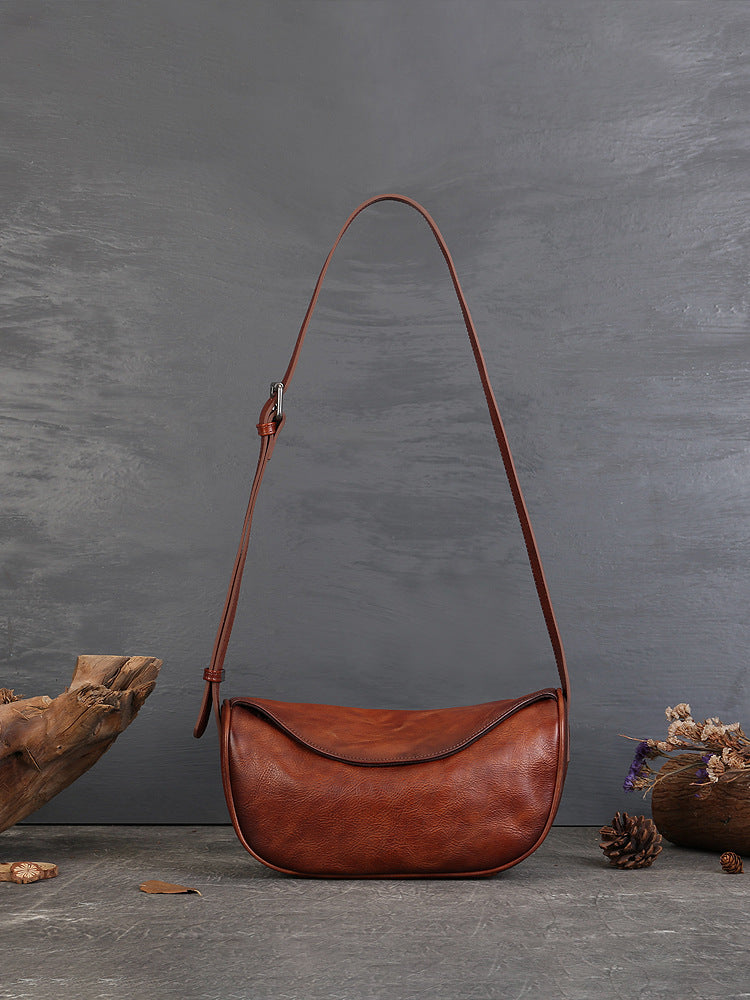 Vintage Dumpling Bag – Full-Grain Cowhide Leather Handmade Shoulder Bag-crossbody bags-Coffee-Free Shipping Leatheretro