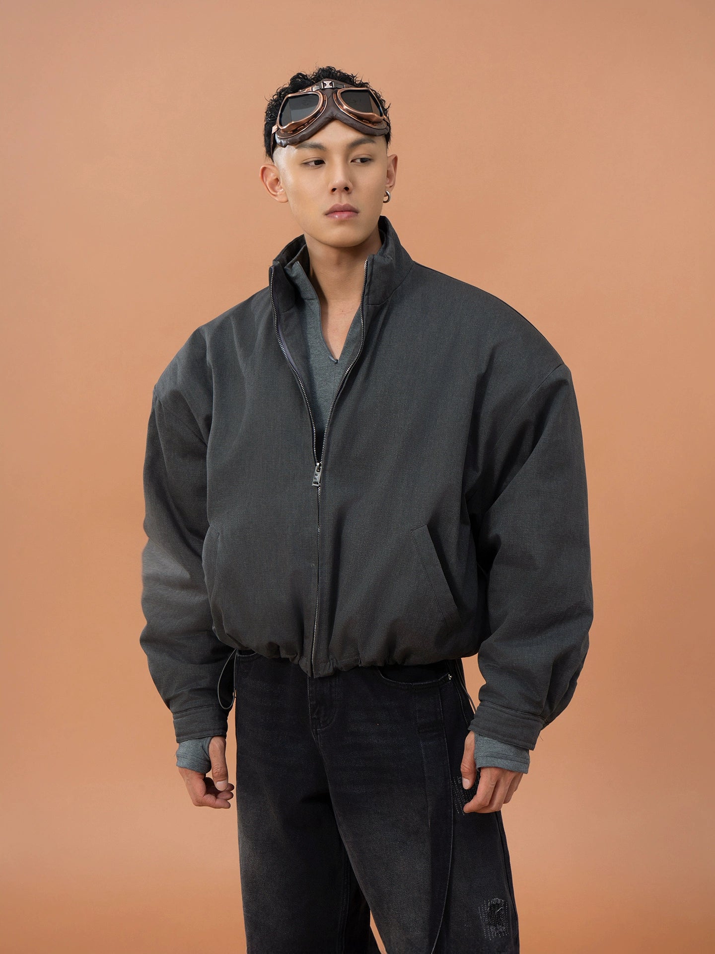 CLP Gray Oversized Sherpa-Lined Jacket for Men-Gray-M-Free Shipping Leatheretro