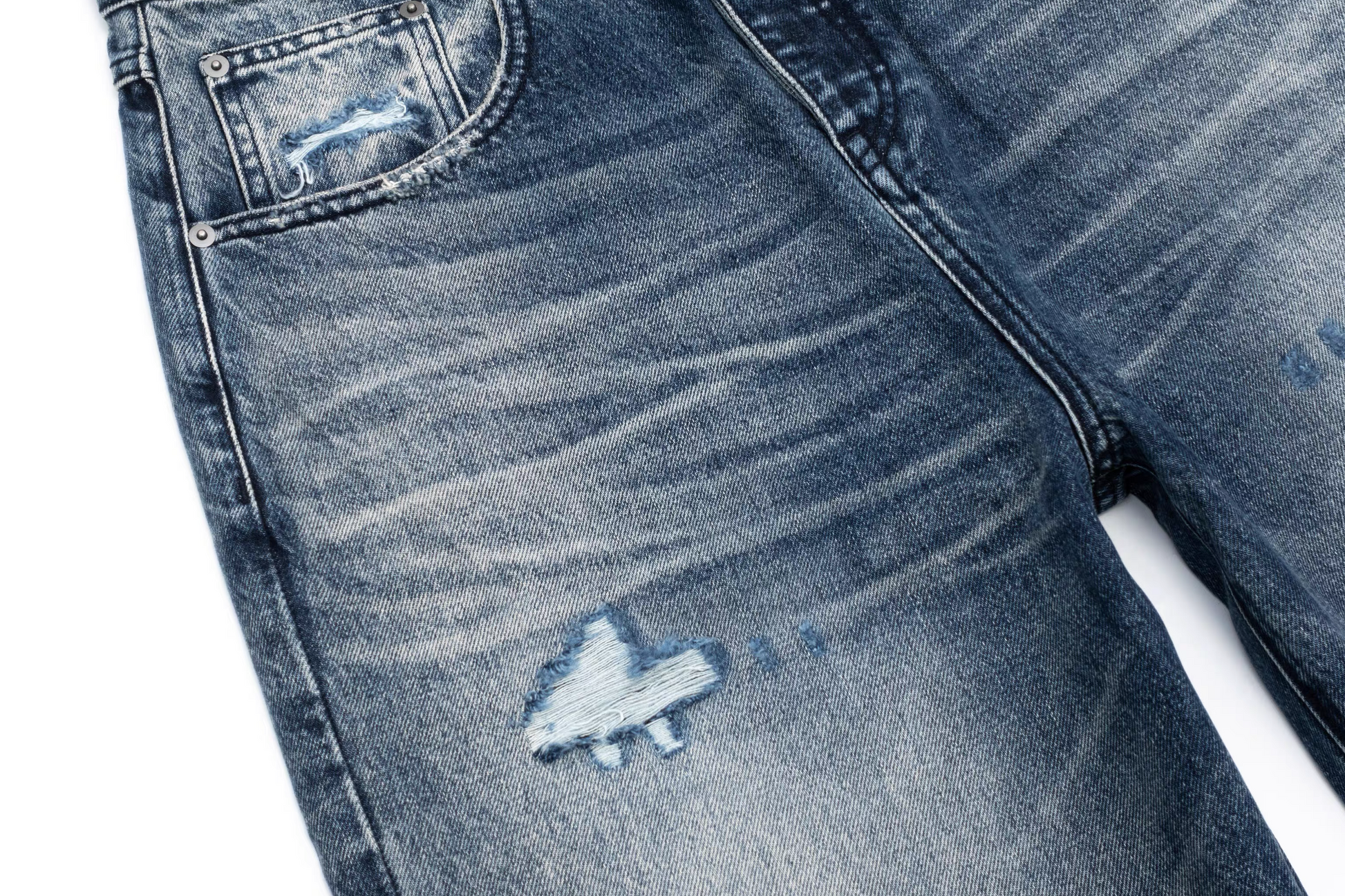 IN EXISTENCE x STM Washed Patched Distressed Straight Jeans-Jeans-S-Free Shipping Leatheretro