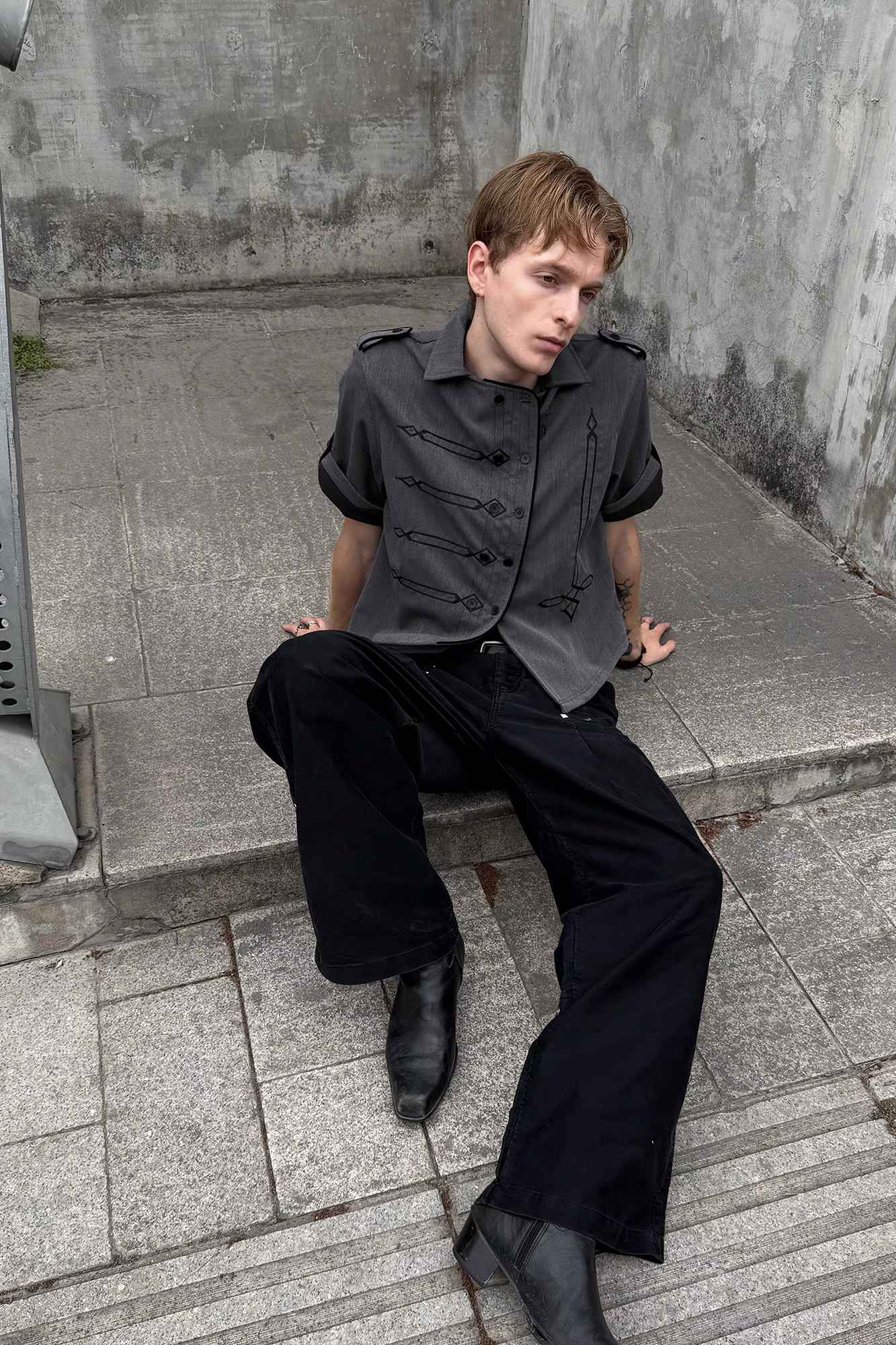 ESAIAS Napoleon Embroidered Asymmetrical Half Shirt-Half shirt-S-Free Shipping Leatheretro
