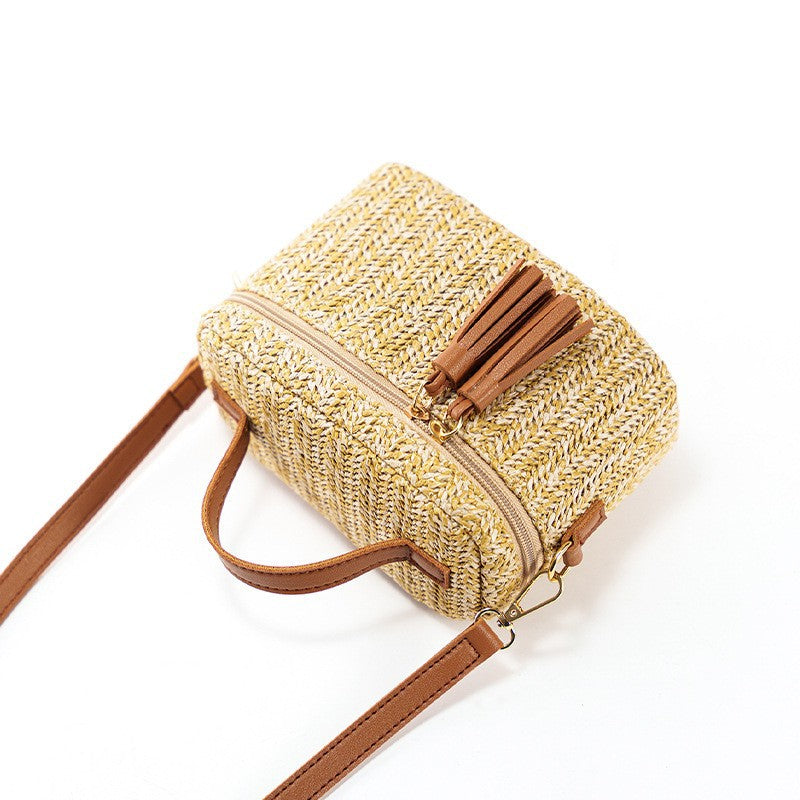 Women Straw Woven Bucket Bag-Straw-19x15x10CM-Free Shipping Leatheretro