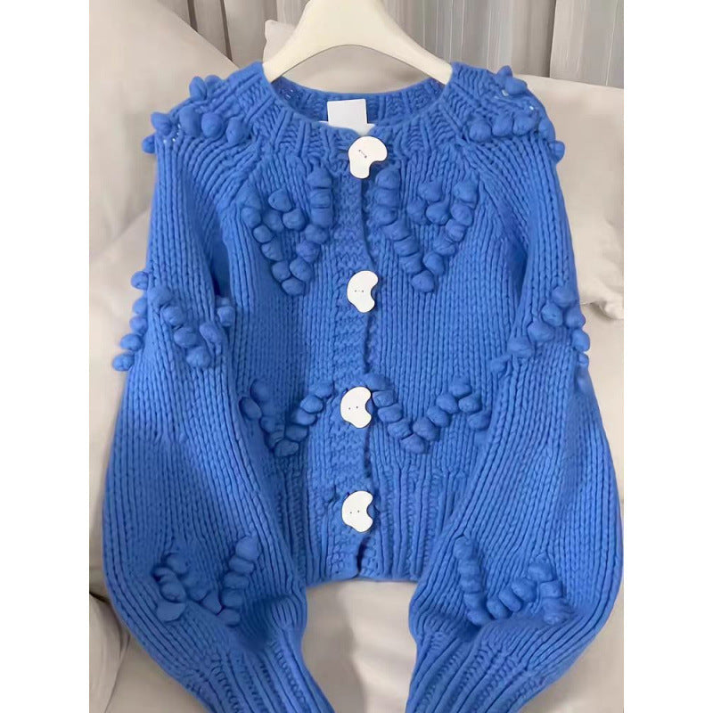 Luxury Blue Balls Knitted Cardigan Sweaters-Sweater&Hoodies-Blue-S 40-50 kg-Free Shipping Leatheretro