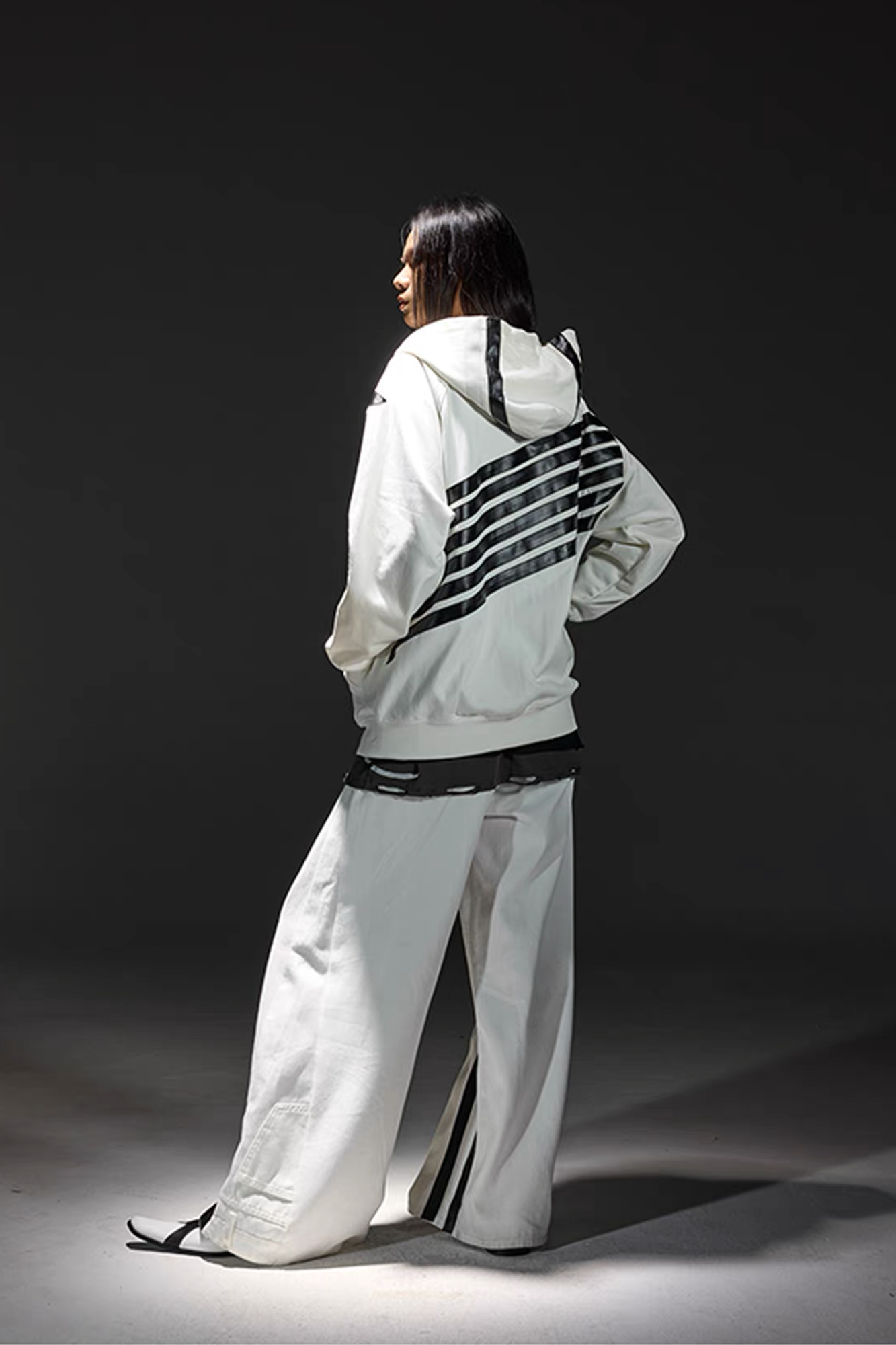 NOTHINGNESS WORLD Four-Stripe Zip-Up Hoodie-Jacket-S-Black-Free Shipping Leatheretro