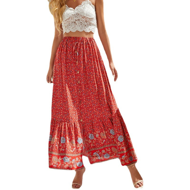 Bohemian Cotton Button-front Split Maxi Skirt for Women-Skirts-White-S-Free Shipping Leatheretro