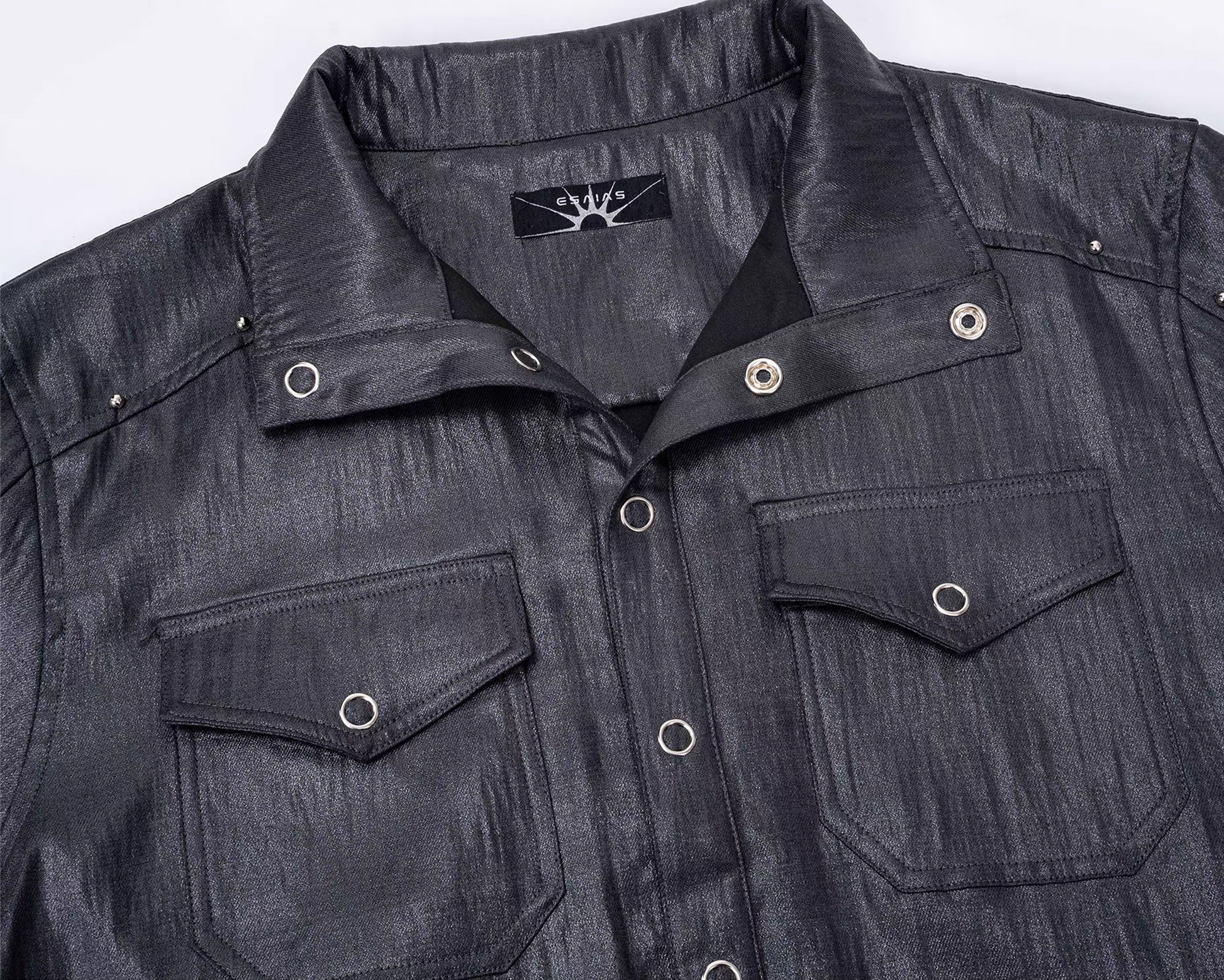 ESAIAS Studded Waxed Linen Belted Half Shirt-Half shirt-S-Free Shipping Leatheretro