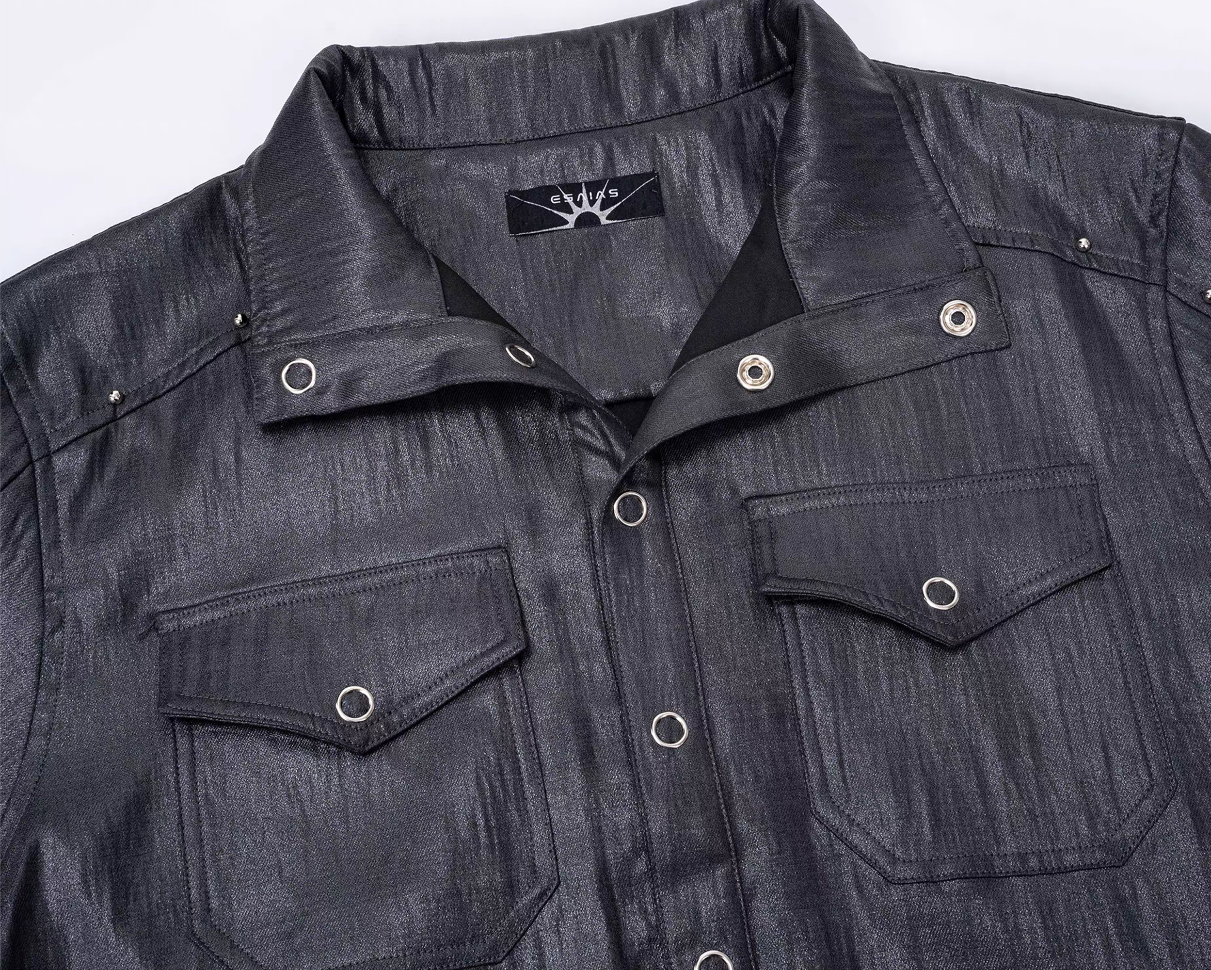 ESAIAS Studded Waxed Linen Belted Half Shirt-Half shirt-S-Free Shipping Leatheretro