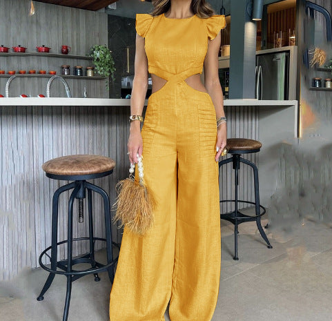 Sexy Summer Ruffled Design Jumpsuits for Women-Jumpsuits & Rompers-Yellow-S-Free Shipping Leatheretro