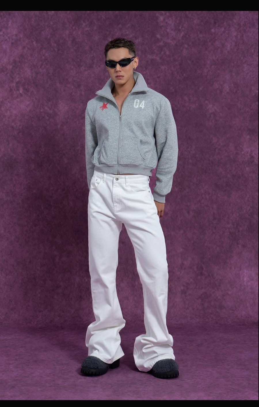 CLP Unisex Cropped Zip-Up Jacket with Print-Black-S-Free Shipping Leatheretro