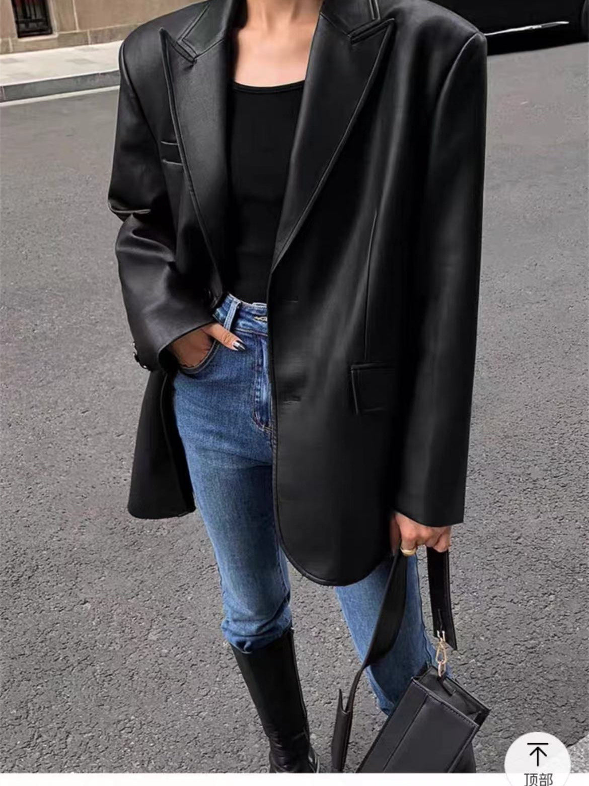 Women's Faux Leather Blazer – Oversized Casual Jacket-black-S-Free Shipping Leatheretro