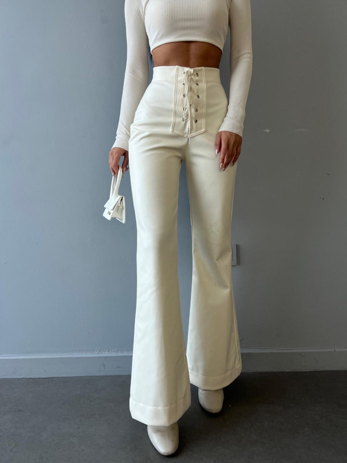 Sexy High Waist Trumpet Long Pants-Pants-White-S-Free Shipping Leatheretro