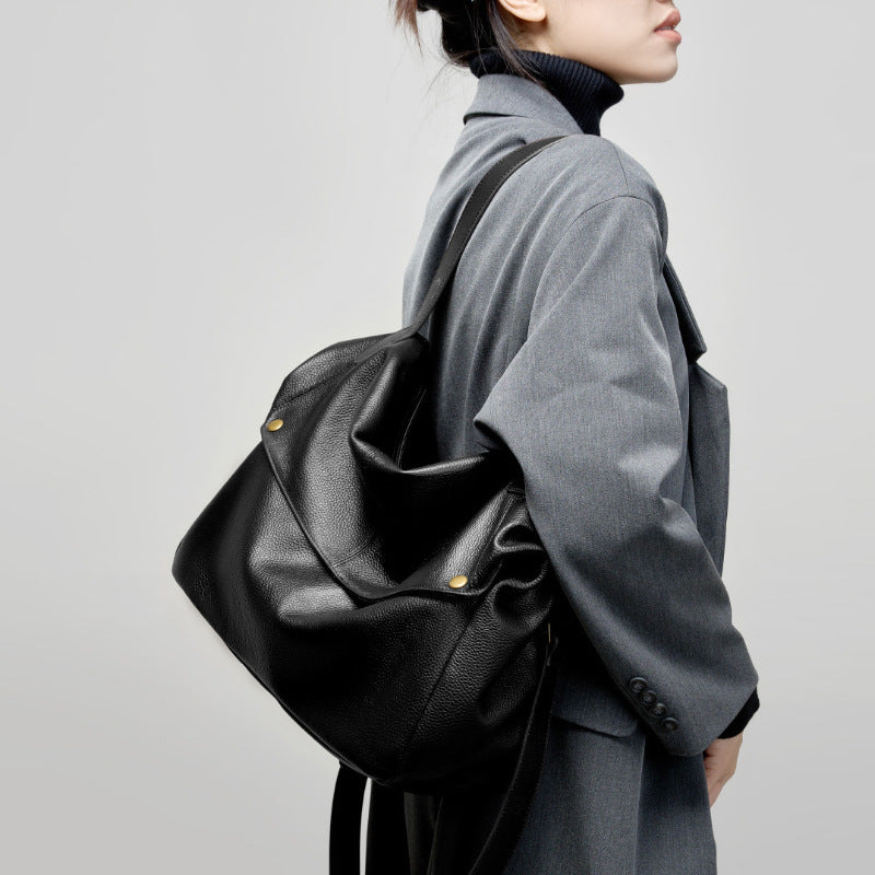 Oversized Genuine Leather Tote Bag-Handbags-Black-36*13*32cm-Free Shipping Leatheretro