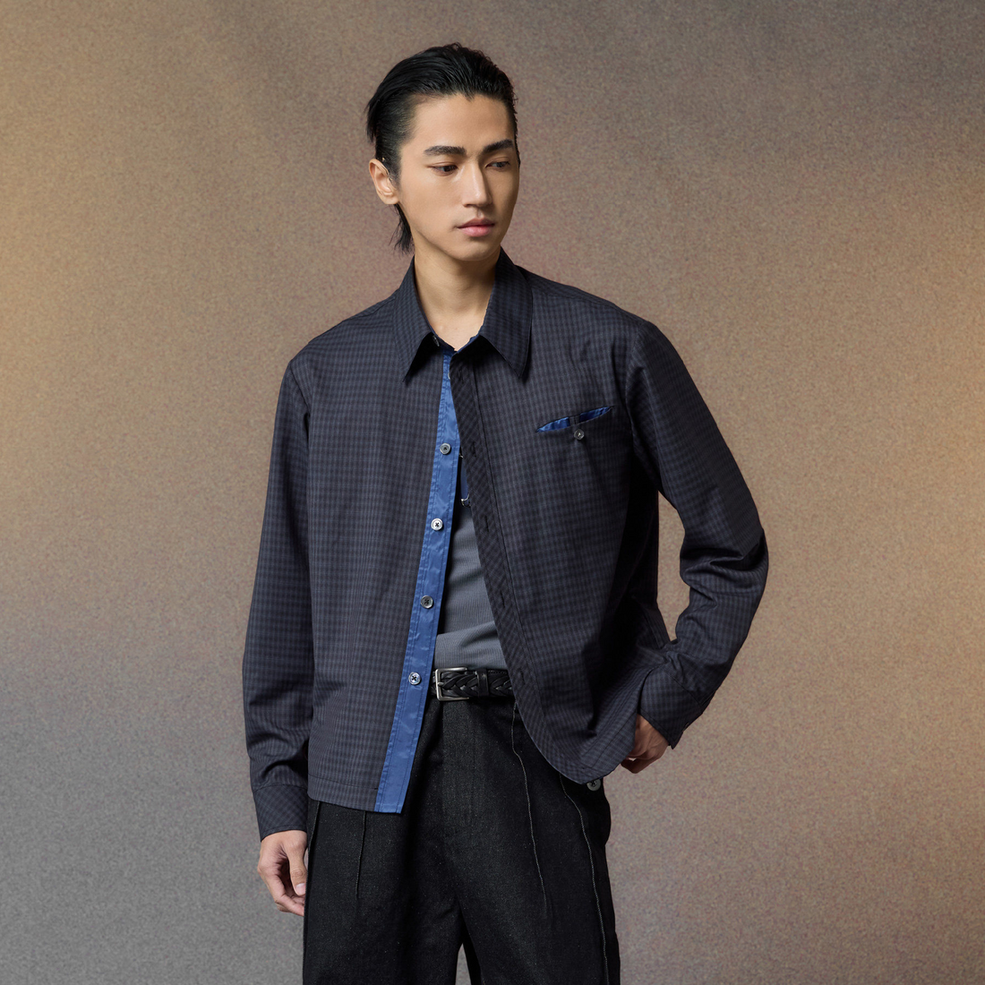 ALVNG AR ANTS Gloss Contrast Trim Check Shirt-Shirt-S-Free Shipping Leatheretro