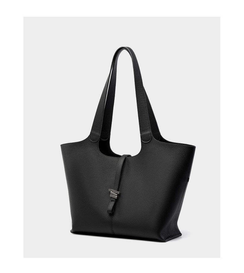 Premium Genuine Leather Bell Tote Bag-Handbags-Black-Free Shipping Leatheretro