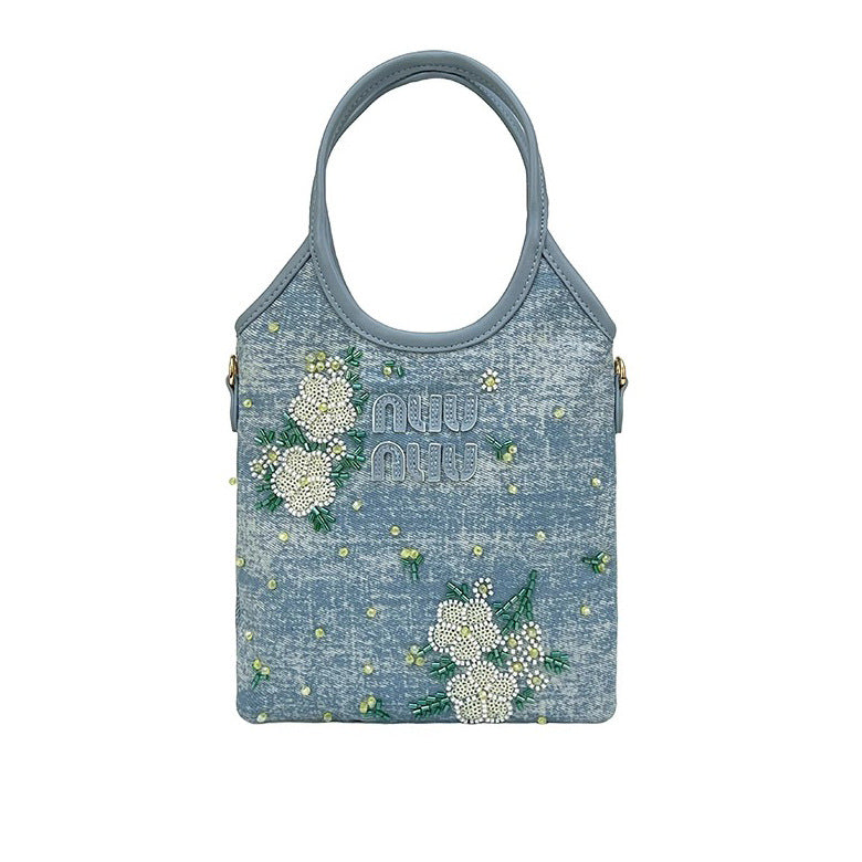 Embroidery Denim Tote Bag – Stylish Women’s Handheld, Shoulder & Crossbody Purse-blue-Free Shipping Leatheretro