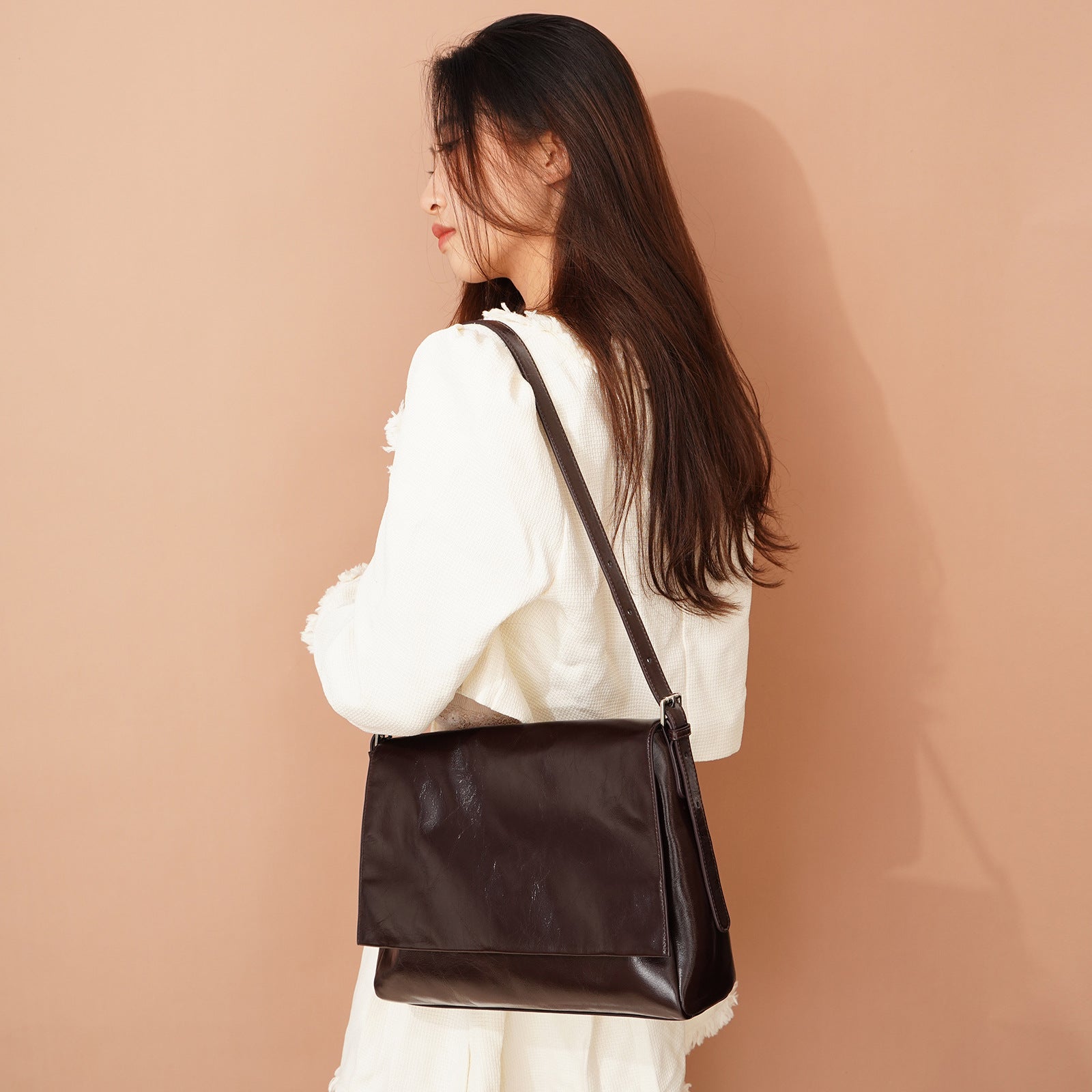 Retro Small Square Bag – Waxed Leather Shoulder Tote, Shiny Crossbody Bag-crossbody bags-black-Free Shipping Leatheretro