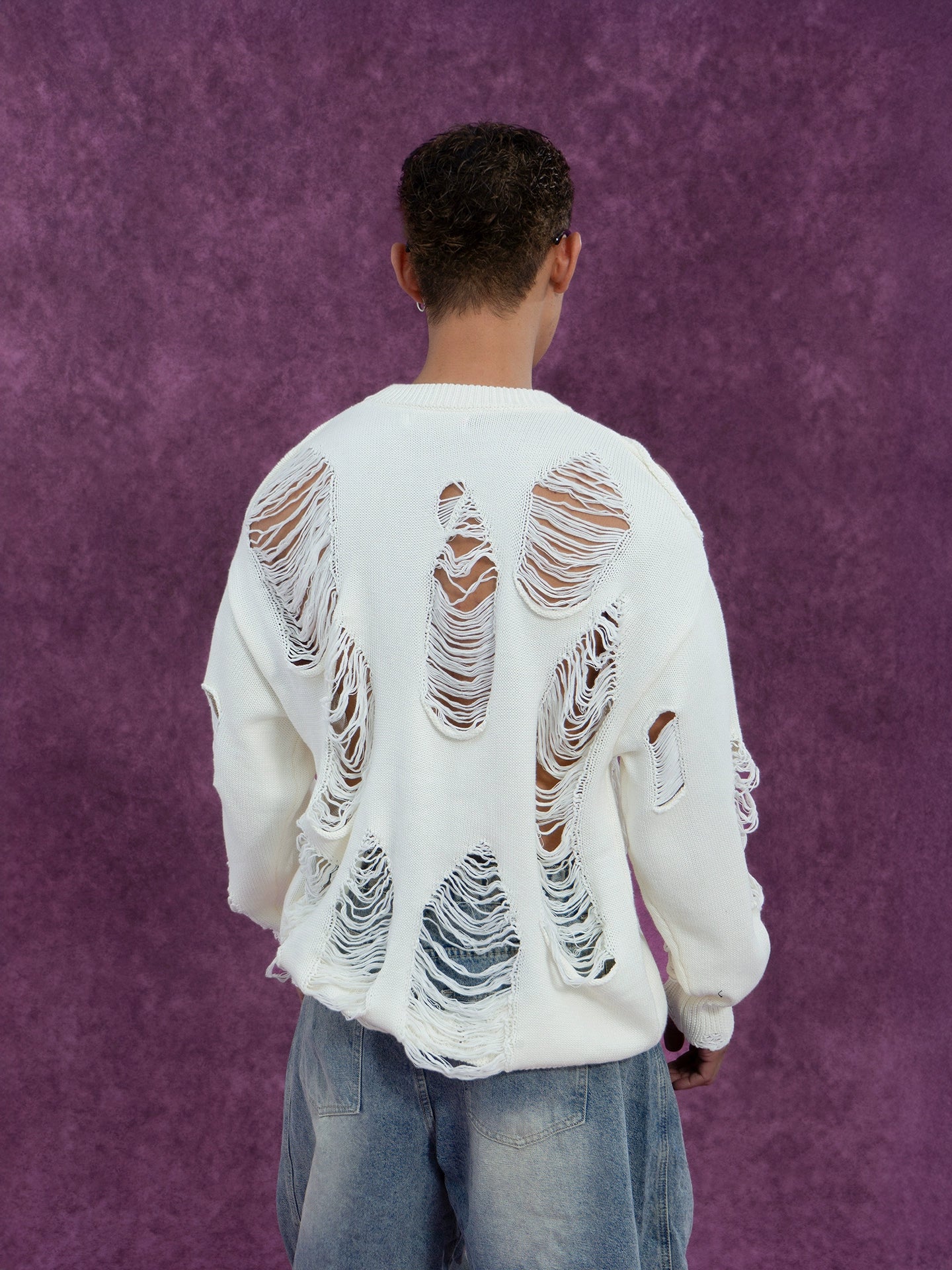 CLP Unisex Distressed Knit Sweater-Black-S-Free Shipping Leatheretro