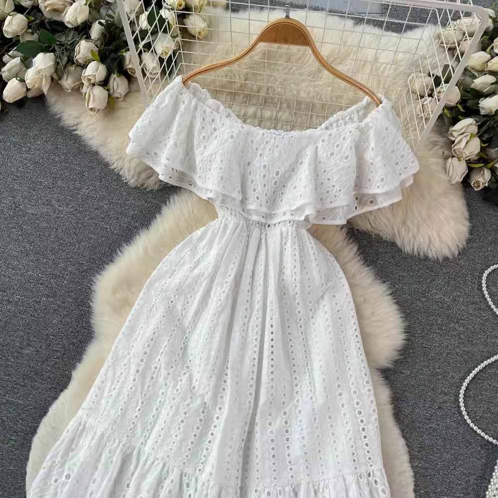 Sexy Off The Shoulder Embroidery Summer Vacation Dresses-Dresses-White-S-Free Shipping Leatheretro