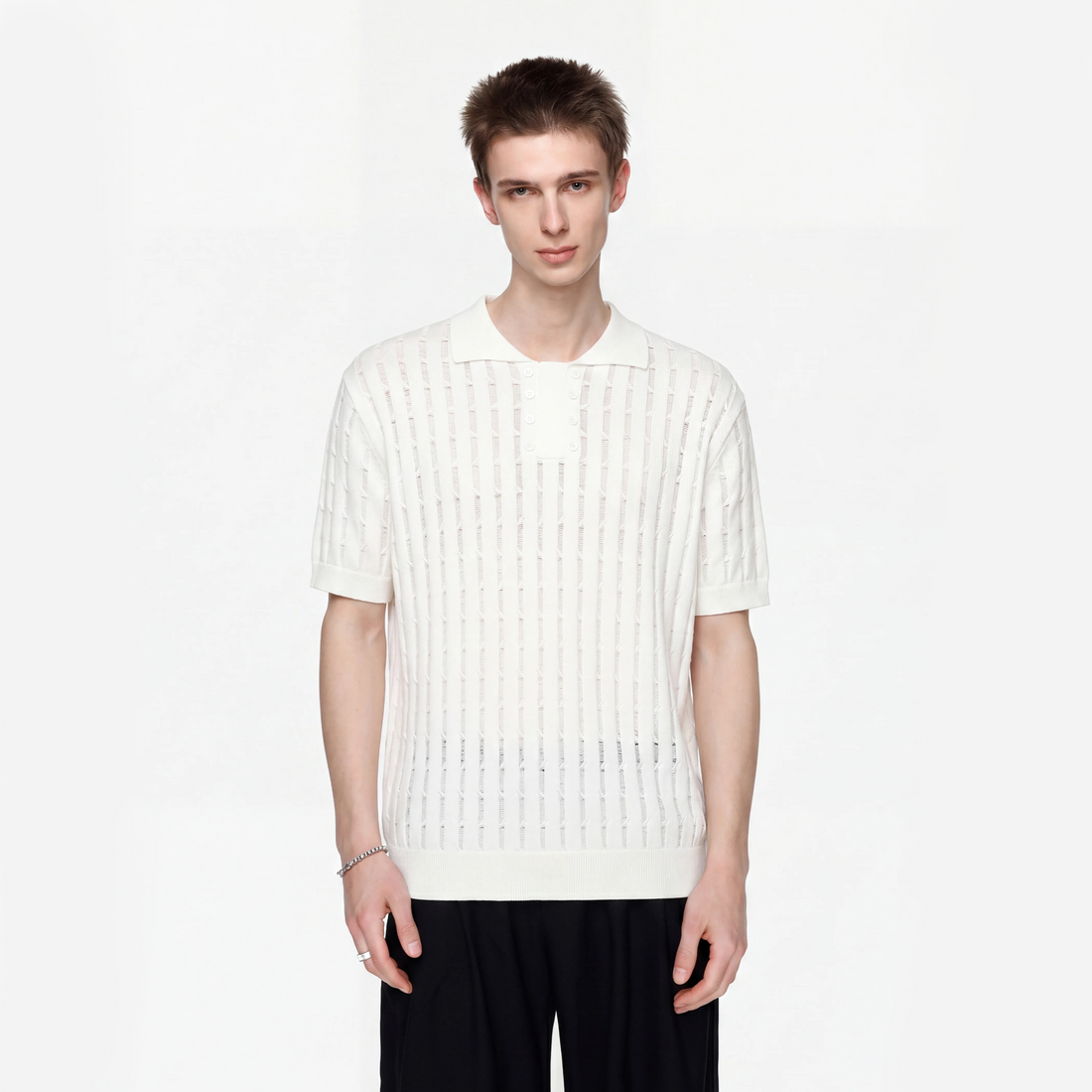 TIWILLTANG Essential Openwork Knitted T Shirt-T Shirt-S-Black-Free Shipping Leatheretro