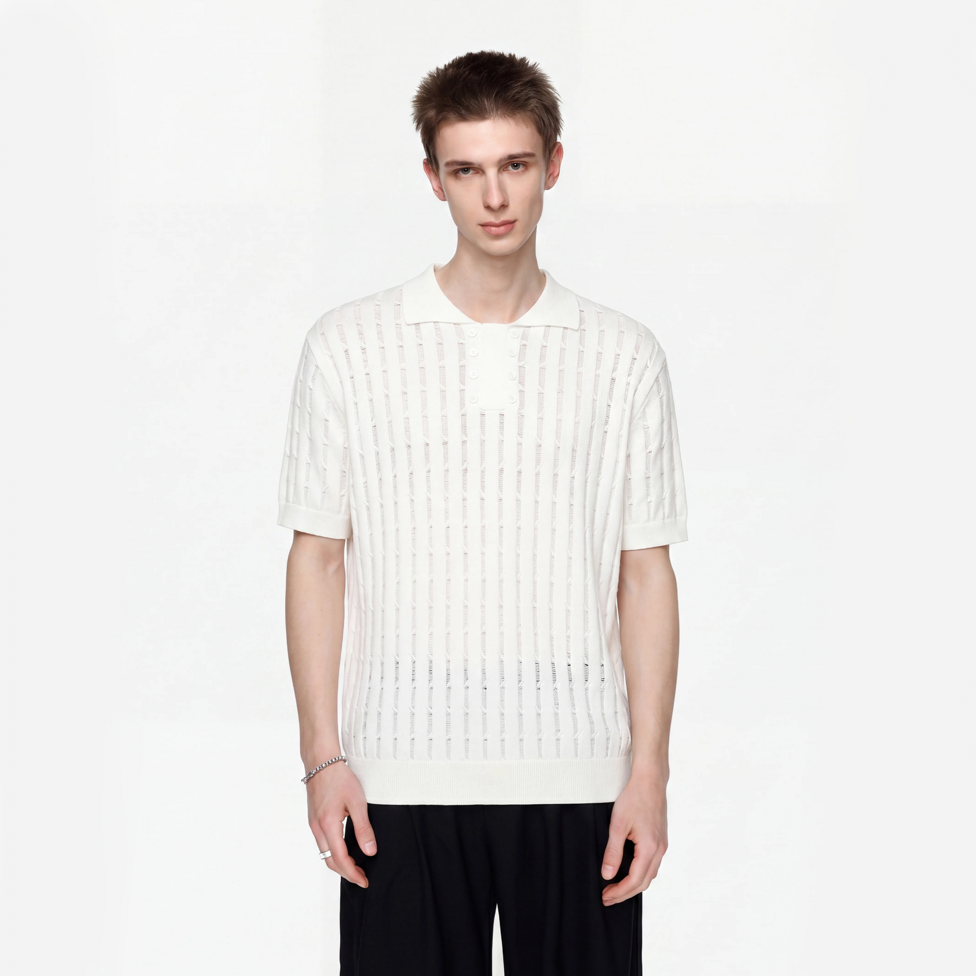 TIWILLTANG Essential Openwork Knitted T Shirt-T Shirt-S-White (Preorder)-Free Shipping Leatheretro