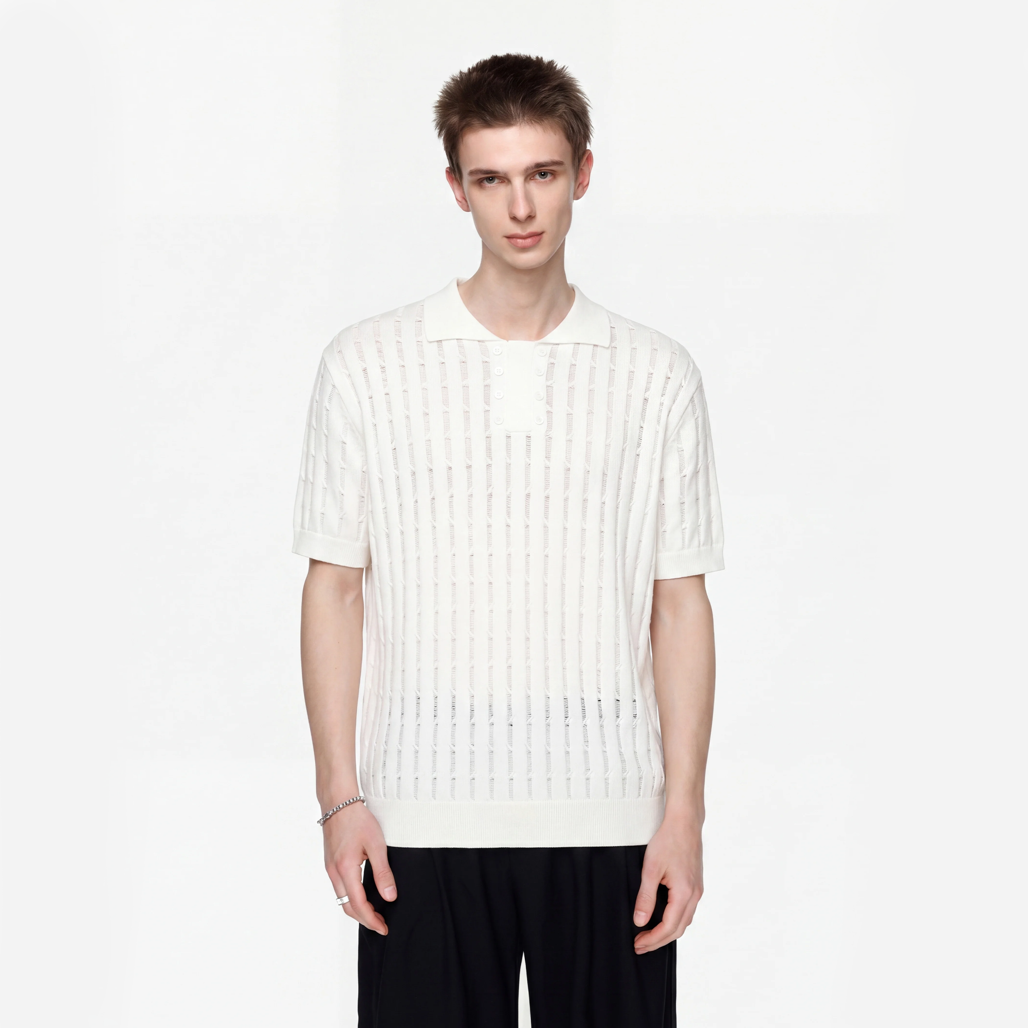 TIWILLTANG Essential Openwork Knitted T Shirt-T Shirt-S-White (Preorder)-Free Shipping Leatheretro