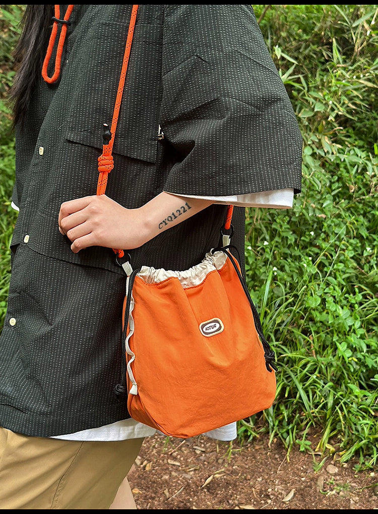 BOOM Colorblock Crossbody Bag - Versatile Drawstring Bucket Bag-Black rope-Free Shipping Leatheretro