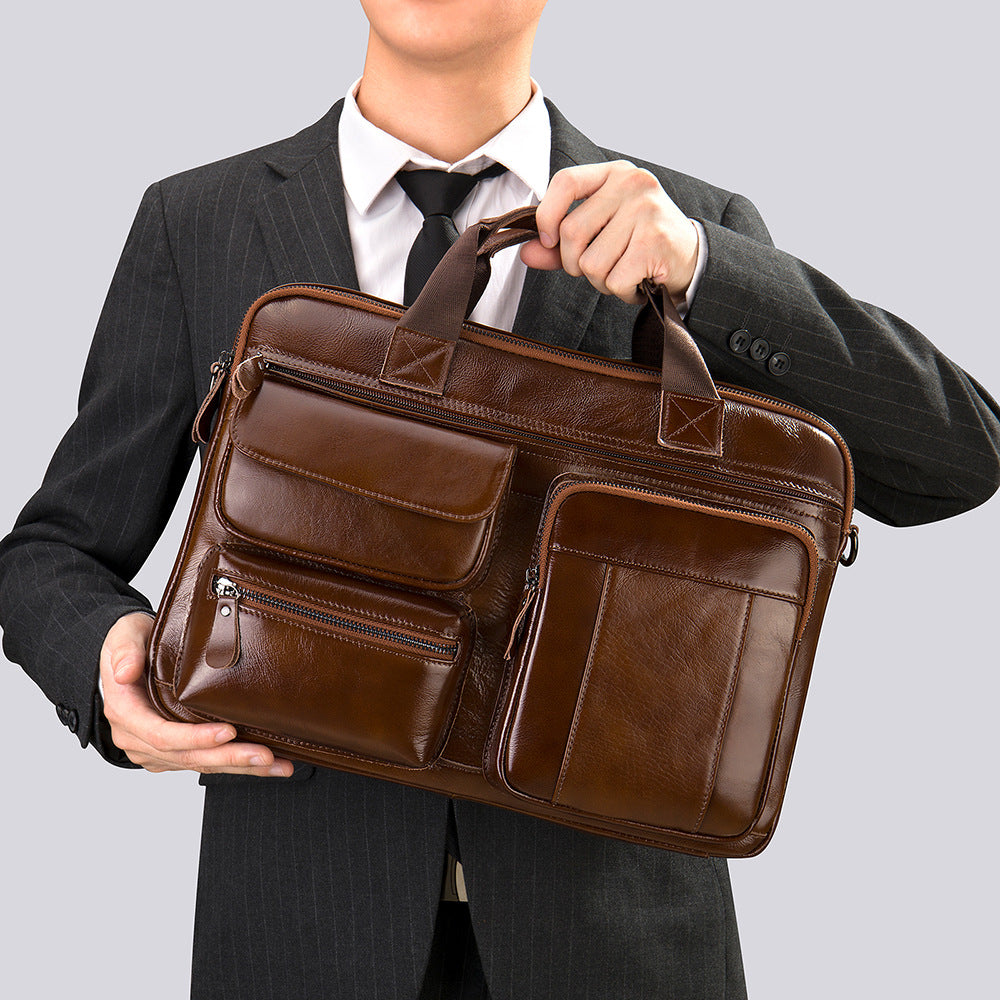 Authentic Leather Men's Laptop Briefcase - Ideal for Business Travel and Commuting-Briefcase-Brown-Free Shipping Leatheretro